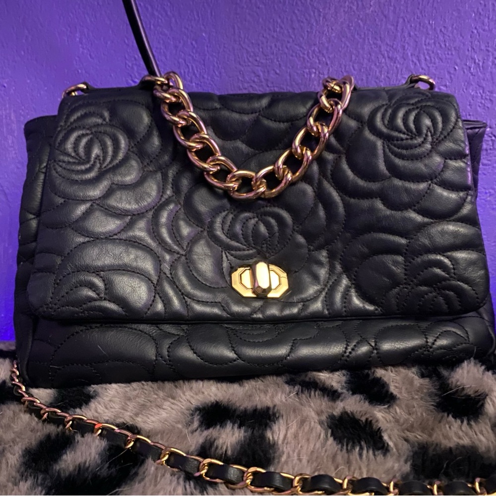 Anna Paola Genuine Italian Leather Black Quilted Chain Bag (read description)